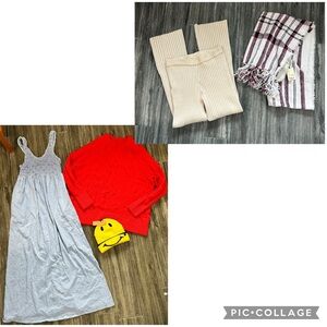 Aerie Blue Maxi Dress Red Sweater knit scarf leggings crochet American Eagle M